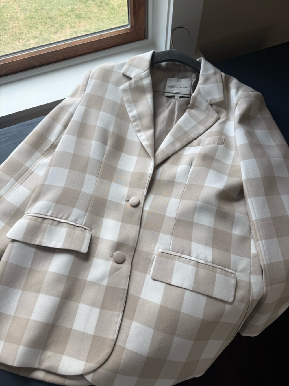 English Factory, Oversized, Medium, Checked Beige & White Gingham Blazer